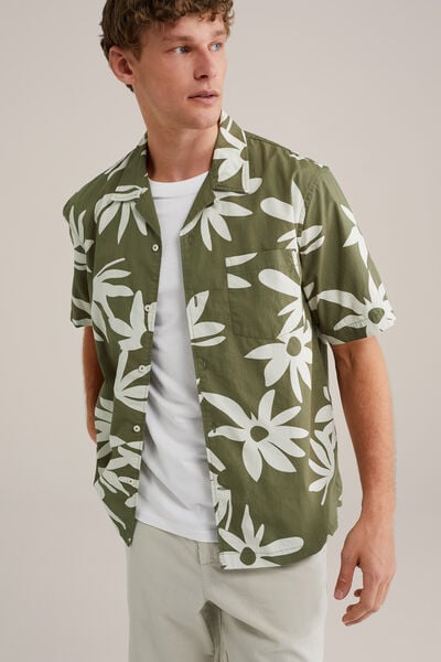 We Fashion Poplin Overhemd Met Stretch Groen