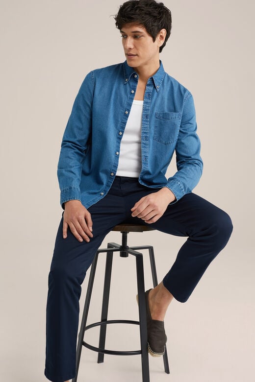 We Fashion Premium Denim Overhemd Donkerblauw