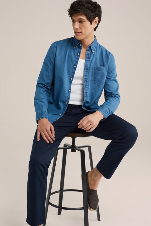 We Fashion Premium Denim Overhemd Donkerblauw