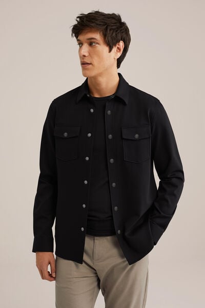 We Fashion Premium Regular Fit Overshirt Zwart