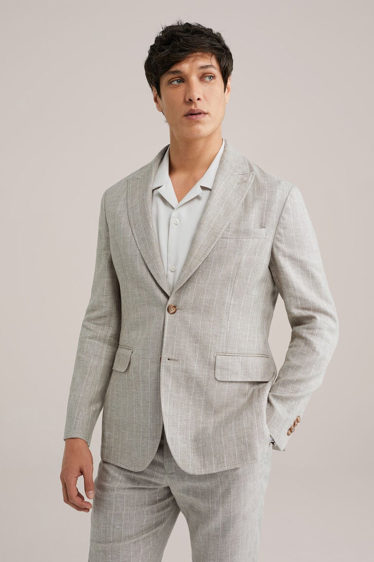 We Fashion Regular Fit Blazer Van Linnenmix Beige