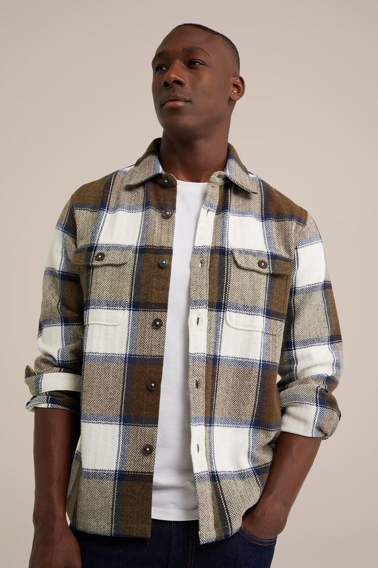 We Fashion Regular Fit Overshirt Met Ruit Mosgroen