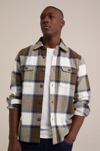 We Fashion Regular Fit Overshirt Met Ruit Mosgroen