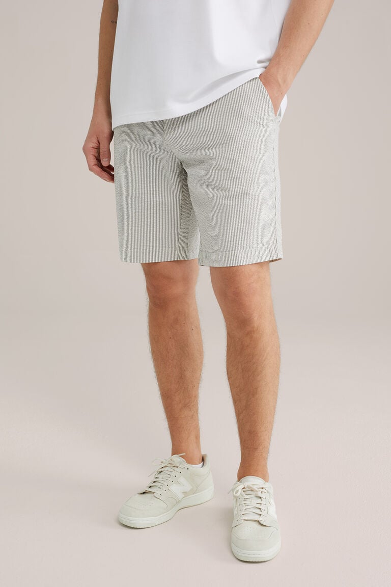 We Fashion Regular Fit Short Van Seersucker Grijs