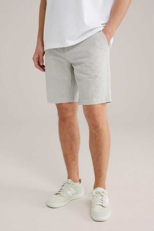 We Fashion Regular Fit Short Van Seersucker Grijs
