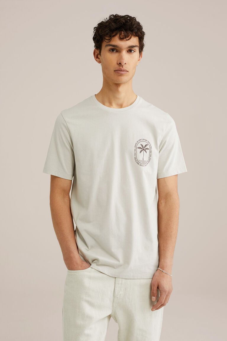 We Fashion Regular Fit T-shirt Met Opdruk Beige