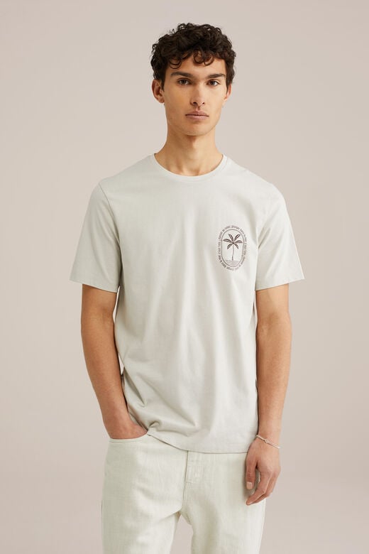 We Fashion Regular Fit T-shirt Met Opdruk Beige
