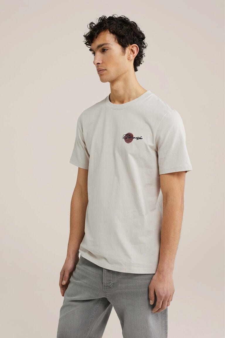 We Fashion Regular Fit T-shirt Met Opdruk Beige