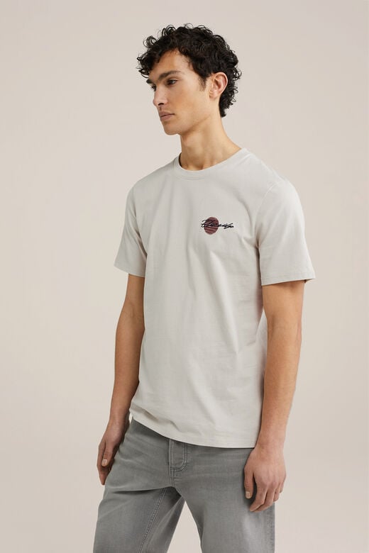 We Fashion Regular Fit T-shirt Met Opdruk Beige