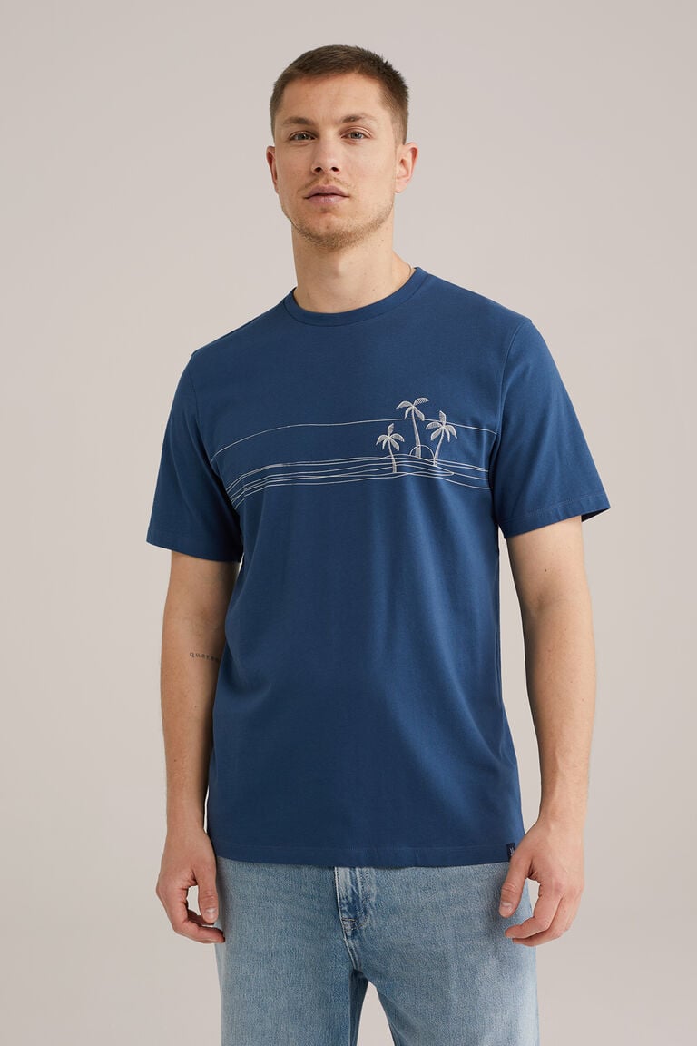 We Fashion Regular Fit T-shirt Met Opdruk Blauw
