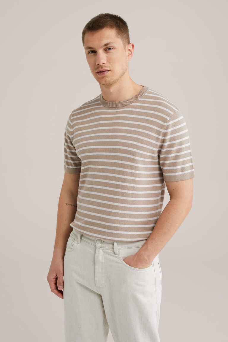 We Fashion Regular Fit T-shirt Met Streep Beige