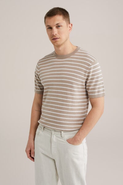 We Fashion Regular Fit T-shirt Met Streep Beige