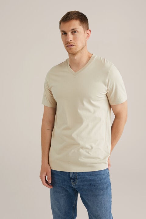 We Fashion Regular Fit T-shirt Met V-hals Beige