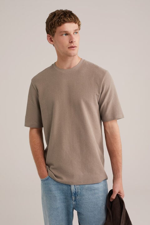 we fashion Relaxed fit T-shirt met structuur Taupe