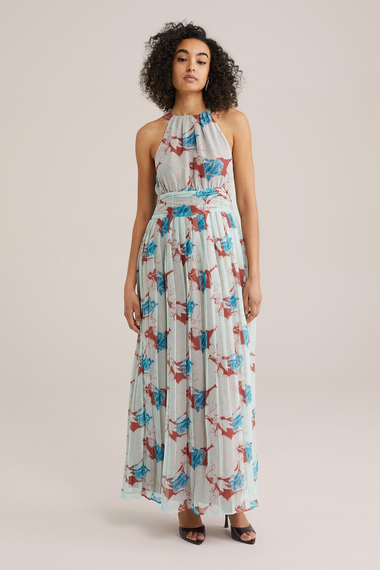 We Fashion Robe Longue Femme à Motif Bleu Eclair