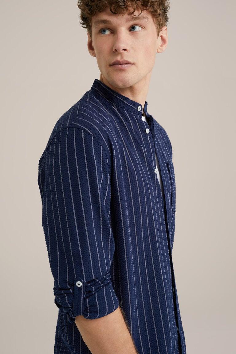 We Fashion Seersucker Overhemd Donkerblauw