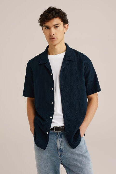 we fashion seersucker overhemd Donkerblauw