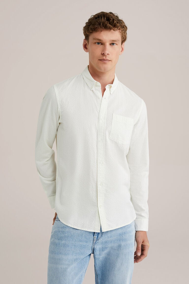 We Fashion Seersucker Overhemd Gebroken Wit