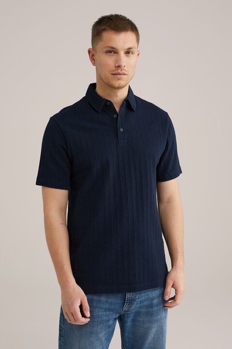 we fashion Seersucker polo Donkerblauw
