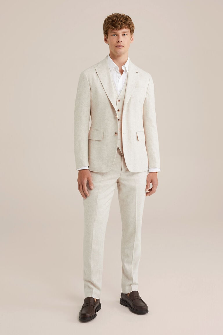 We Fashion Slim Fit Blazer Van Linnenmix Beige