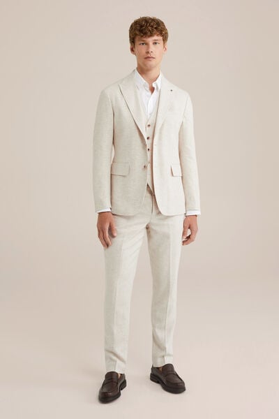 We Fashion Slim Fit Blazer Van Linnenmix Beige