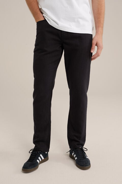 we fashion slim fit broek van linnenmix Zwart