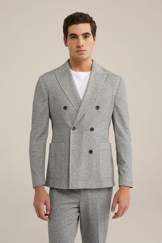 We Fashion Slim Fit Fijngebreide Blazer Grijs