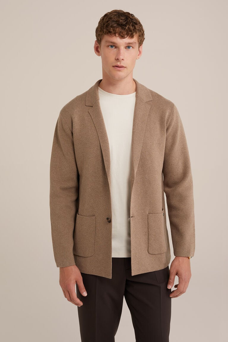 We Fashion Slim Fit Fijngebreide Blazer Lichtbruin