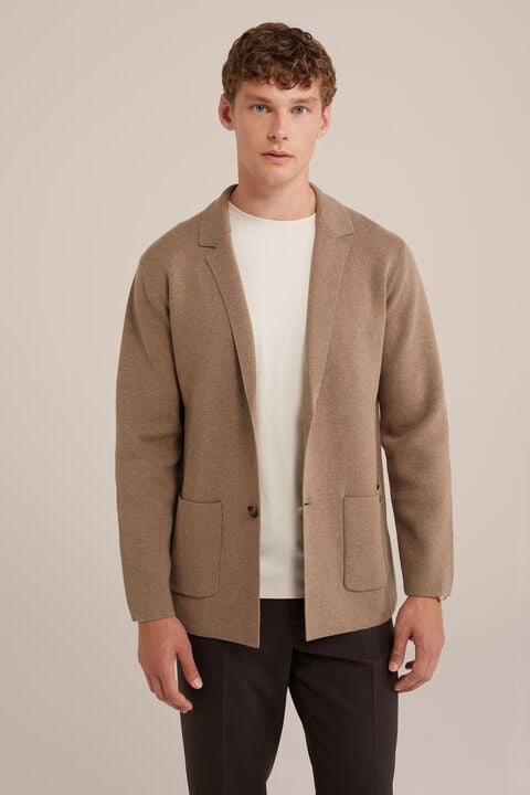 we fashion Slim fit fijngebreide blazer Lichtbruin