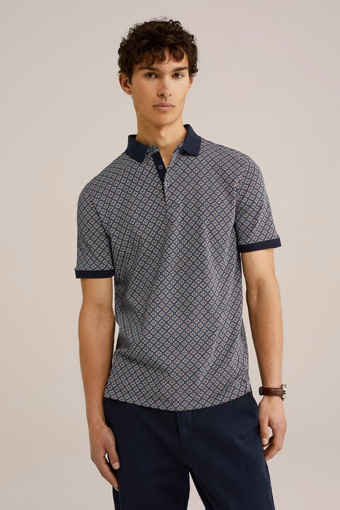 we fashion slim fit polo met dessin Donkerblauw