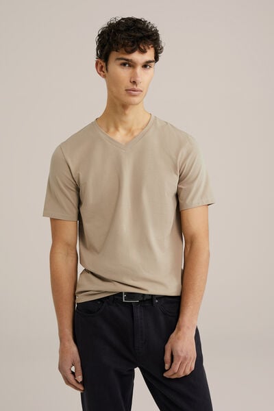 We Fashion Slim Fit T-shirt Met V-hals Beige