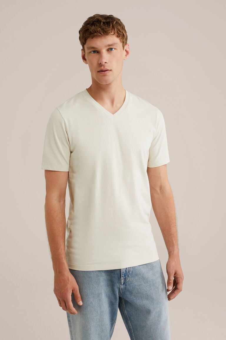 We Fashion Slim Fit T-shirt Met V-hals Beige