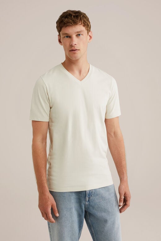 We Fashion Slim Fit T-shirt Met V-hals Beige