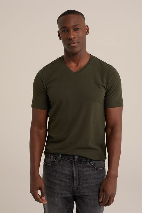 we fashion Slim fit T-shirt met V-hals Donkergroen