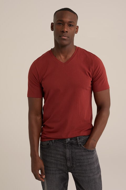 we fashion Slim fit T-shirt met V-hals Donkerrood