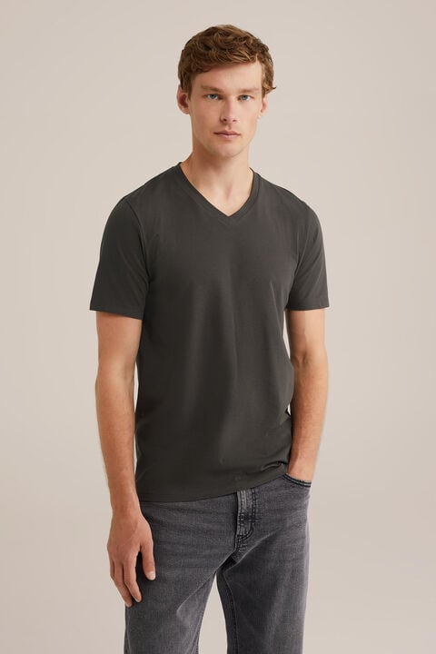 we fashion Slim fit T-shirt met V-hals Grijsgroen