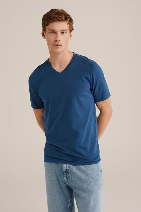 we fashion Slim fit T-shirt met V-hals Indigo