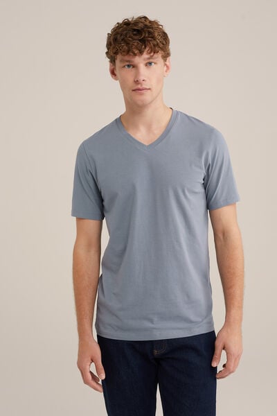 We Fashion Slim Fit T-shirt Met V-hals Pastelblauw