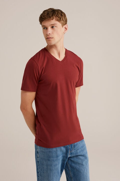 We Fashion Slim Fit T-shirt Met V-hals Roestbruin