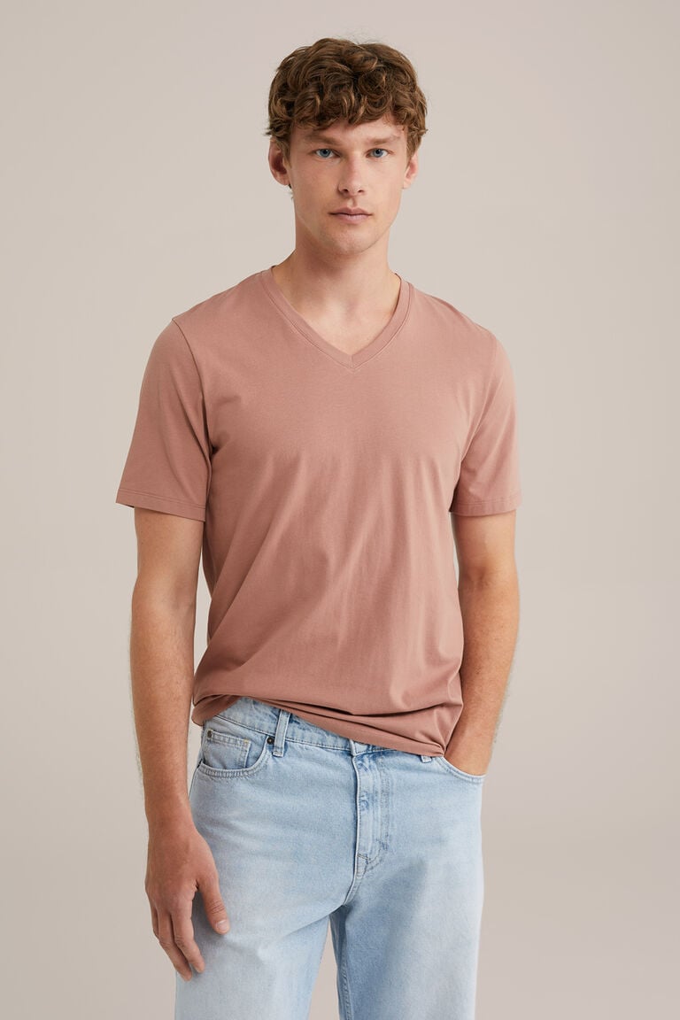 We Fashion Slim Fit T-shirt Met V-hals Zalmroze