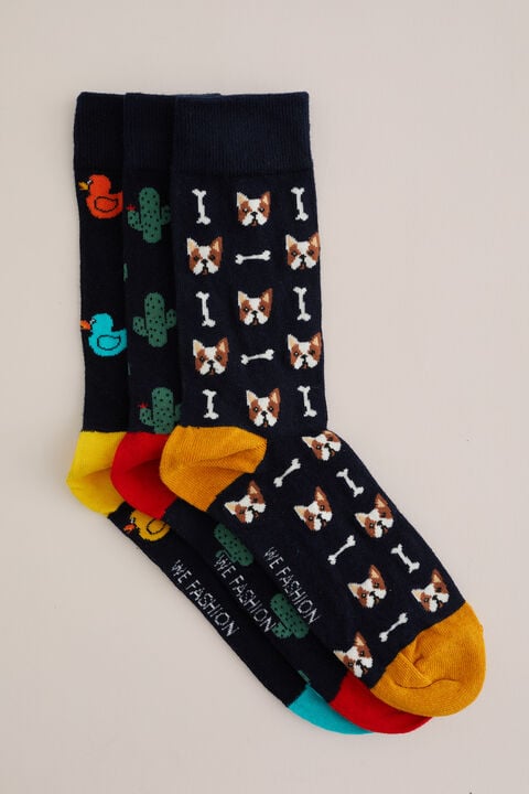 we fashion Sokken met dessin - 3-pack Marineblauw