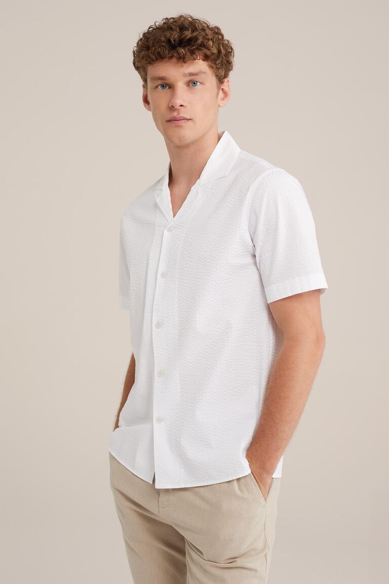 We Fashion Stretch Overhemd Met Structuur Wit