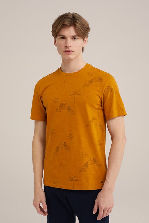 we fashion T-shirt met dessin Mosterdgeel