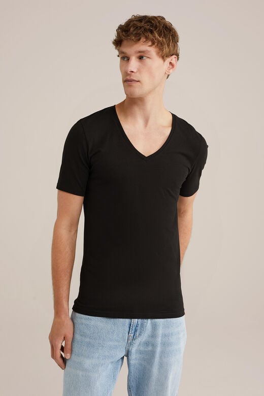 We Fashion T-shirt Met Diepe V-hals Zwart
