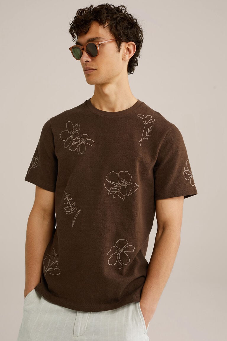 We Fashion T-shirt Met Embroidery Donkerbruin