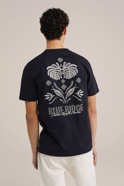 We Fashion T-shirt Met Opdruk Donkerblauw
