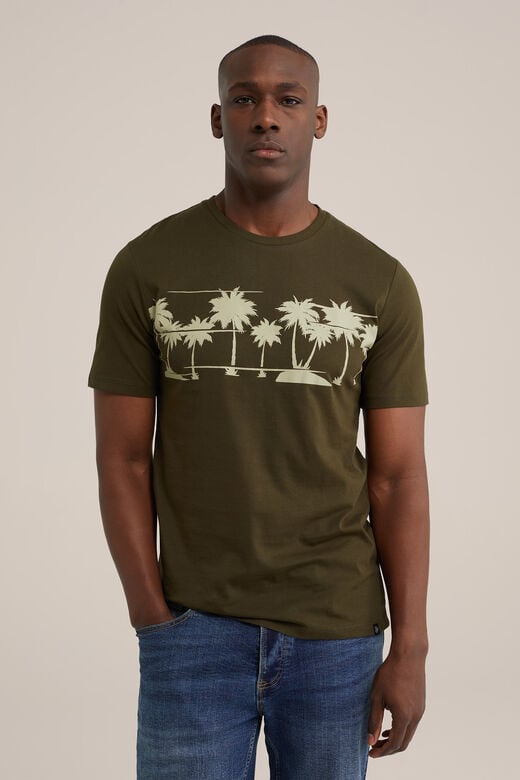 We Fashion T-shirt Met Opdruk Donkergroen