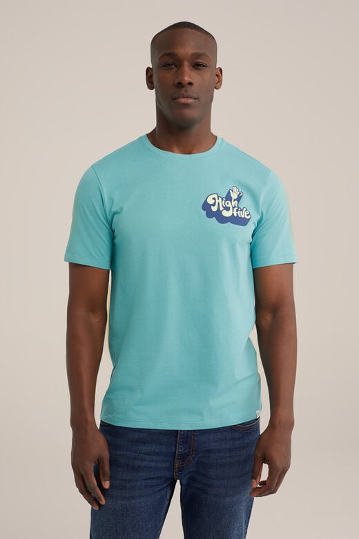 We Fashion T-shirt Met Opdruk Groenblauw