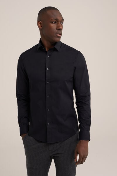 We Fashion Tall Fit Overhemd Met Stretch Zwart