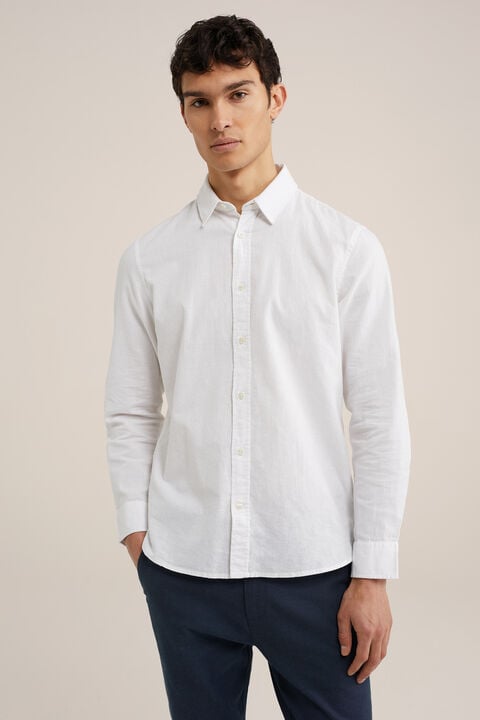 we fashion tall fit overhemd van linnenmix Wit